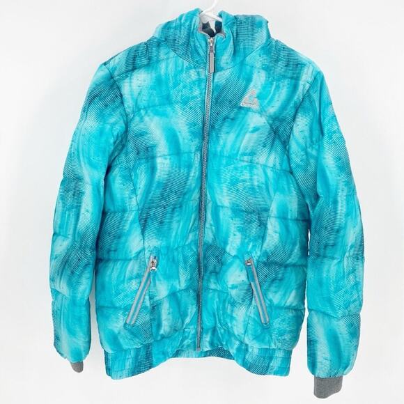 Gerry Hooded Puffer Jacket Blue Wire tiedye fleece lined winter ski sz 14